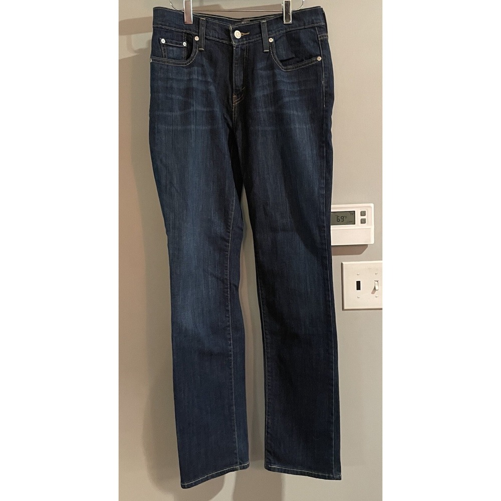 Levis 505 Jeans Straight Leg Dark Blue Stretch Denim Trousers Womens SZ 31x33